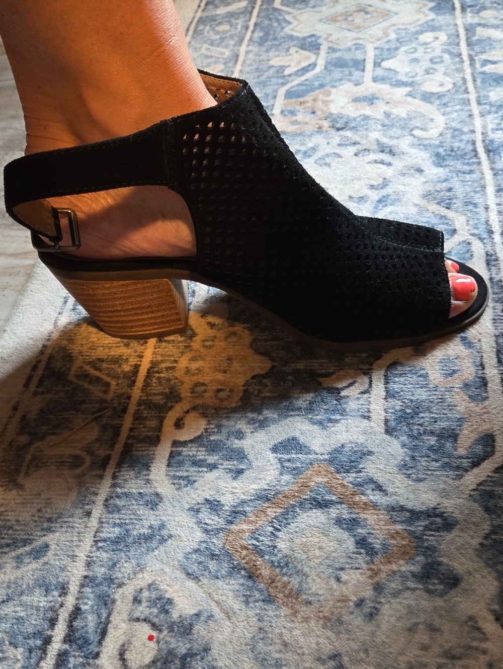 Lucky Brand Black Perforated Open-Toe Block Heel Sandal